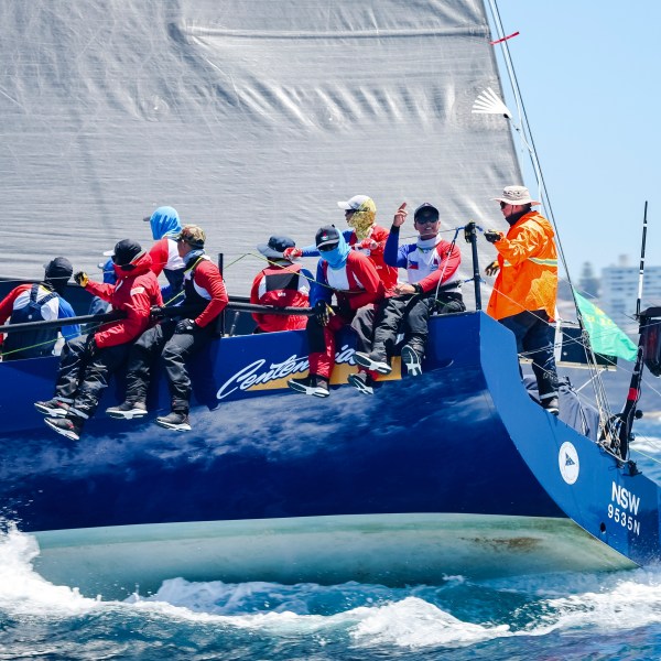 In this photo provided by Salty Dingo, Philippines entry Centennial sails towards the heads after the start of the Sydney to Hobart yacht race in Sydney, Thursday, Dec. 26, 2024. (Salty Dingo via AP)