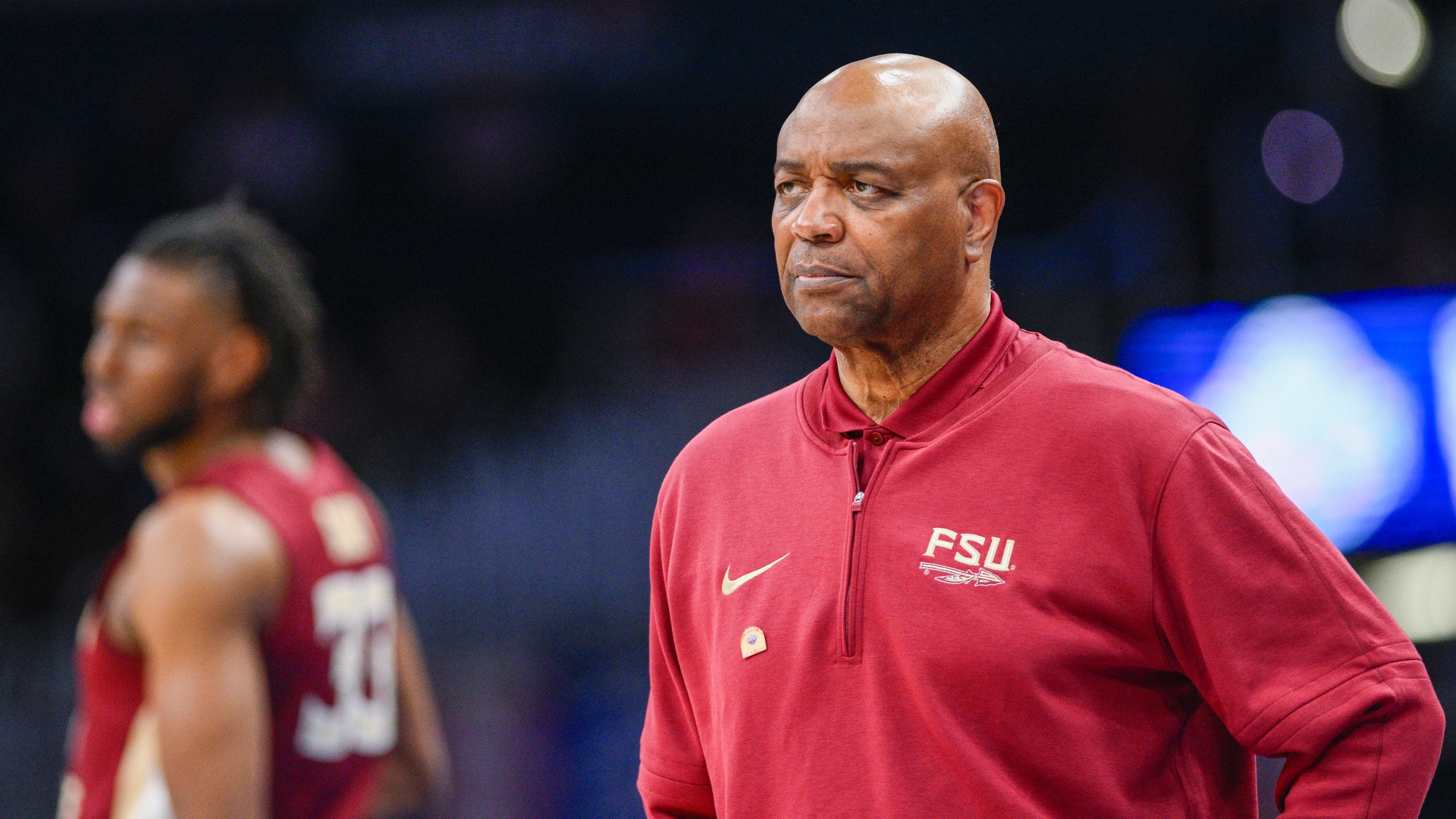 FILE - Florida State head coach Leonard Hamilton watches his team during the second half of the Atlantic Coast Conference second round NCAA college basketball tournament game against Virginia Tech, March 13, 2024, in Washington. (AP Photo/Nick Wass, File)