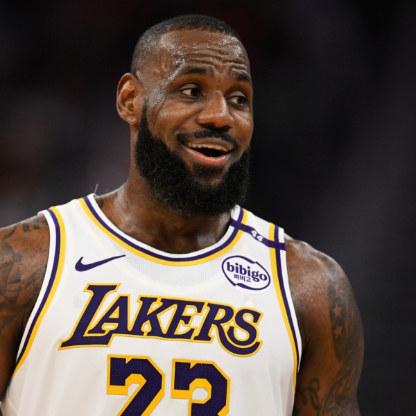 Los Angeles Lakers forward LeBron James (23) looks on during the first half of an NBA basketball game against the Golden State Warriors, Wednesday, Dec. 25, 2024, in San Francisco. (AP Photo/Eakin Howard)