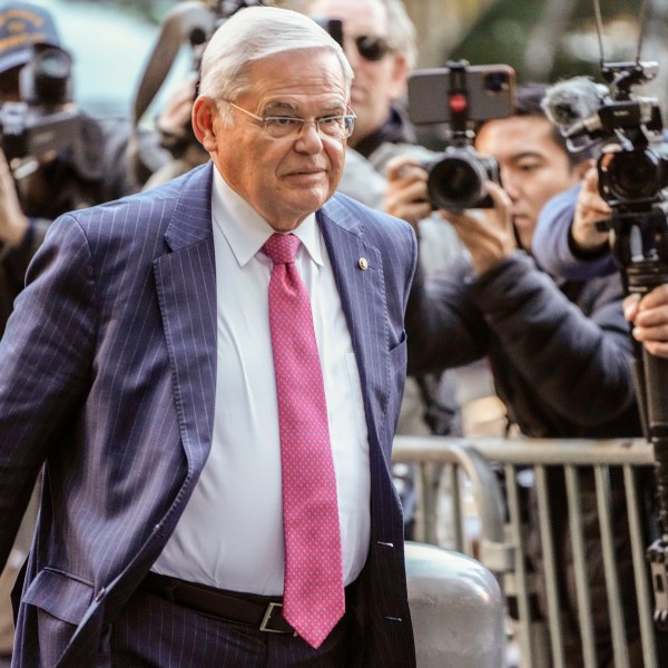 FILE - Sen. Bob Menendez, D-N.J., arrives at Manhattan federal court Oct. 23, 2023, in New York. (AP Photo/Frank Franklin II, File)