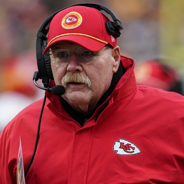 Kansas City Chiefs head coach Andy Reid walks on the sidelines during the second half of an NFL football game against the Pittsburgh Steelers, Wednesday, Dec. 25, 2024, in Pittsburgh. (AP Photo/Matt Freed)