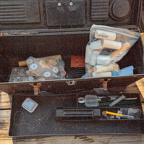 This image provided by U.S. Attorney’s Office, Eastern District of Virginia shows a stockpile of homemade explosives Federal agents seized when they arrested Brad Spafford, a Virginia man on a firearms charge in Dec. 2024. (U.S. Attorney’s Office, Eastern District of Virginia via AP)