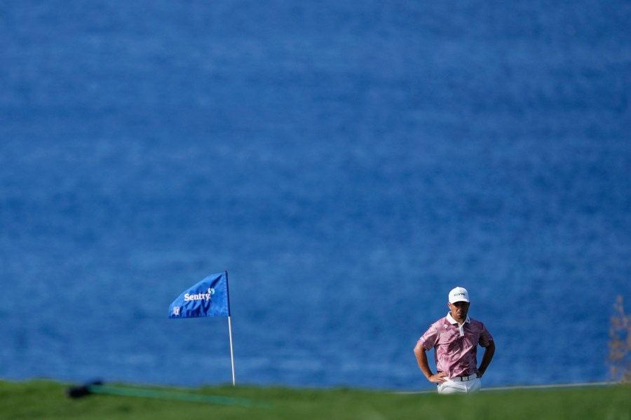 Xander Schauffele waits to hit at the 12th hole during the second round of The Sentry golf event, Friday, Jan. 3, 2025, at the Kapalua Plantation Course in Kapalua, Hawaii. (AP Photo/Matt York)