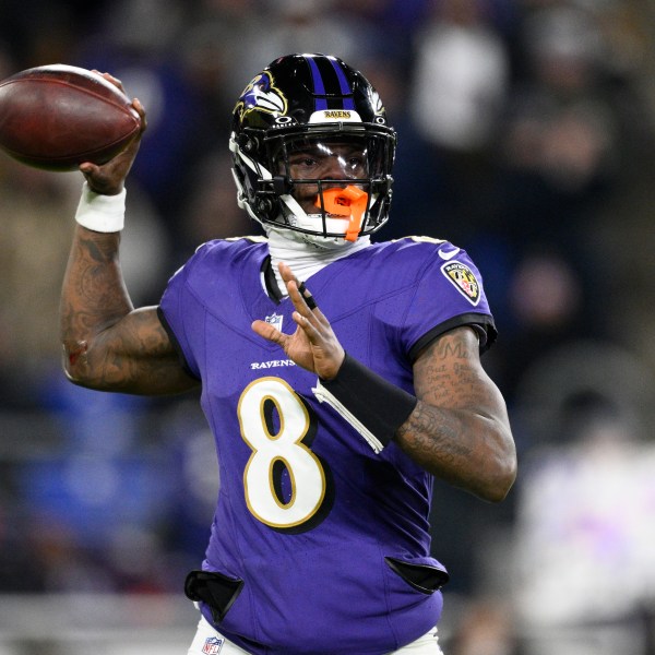 Baltimore Ravens quarterback Lamar Jackson throws during the first half of an NFL football game against the Cleveland Browns Saturday, Jan. 4, 2025, in Baltimore. (AP Photo/Nick Wass)