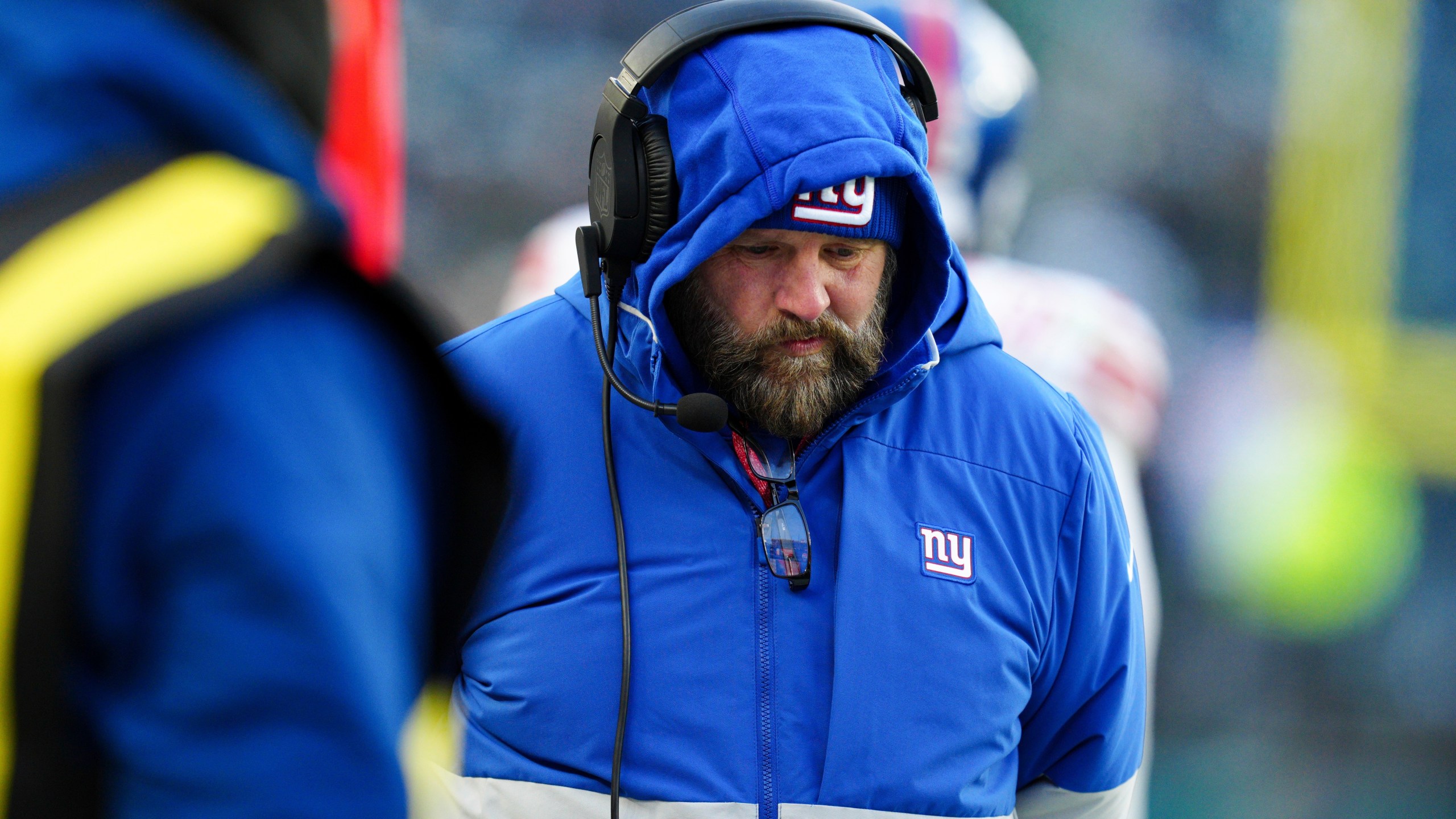 New York Giants head coach Brian Daboll walks the sidelines during the second half of an NFL football game against the Philadelphia Eagles on Sunday, Jan. 5, 2025, in Philadelphia. (AP Photo/Derik Hamilton)