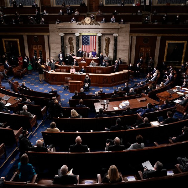 FILE - Vice President Mike Pence and Speaker of the House Nancy Pelosi, D-Calif., officiate as a joint session of the House and Senate convenes to count the Electoral College votes cast in the presidential election, at the Capitol in Washington, Jan. 6, 2021. (AP Photo/J. Scott Applewhite, File)