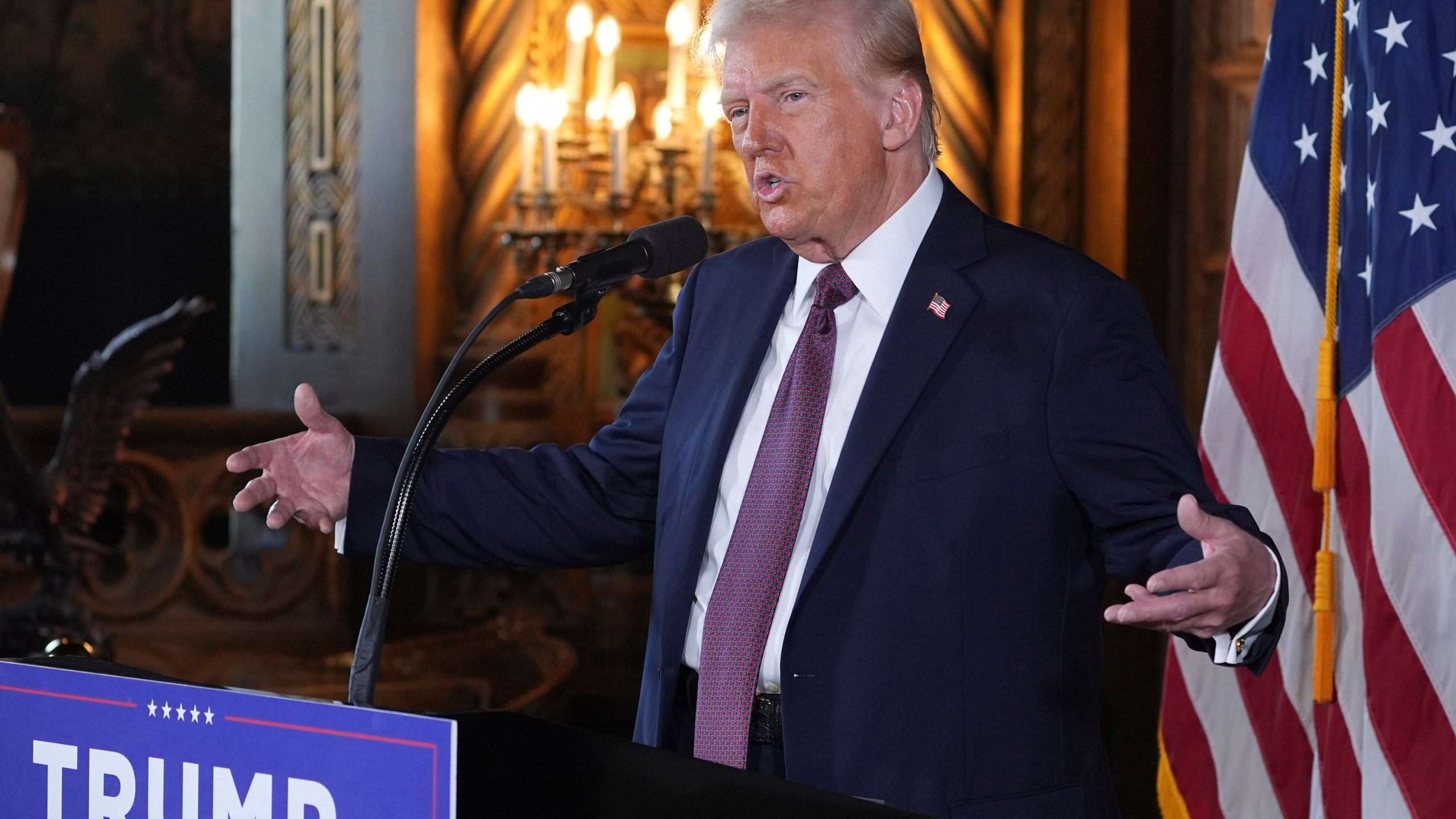 President-elect Donald Trump speaks during a news conference at Mar-a-Lago, Tuesday, Jan. 7, 2025, in Palm Beach, Fla. (AP Photo/Evan Vucci)