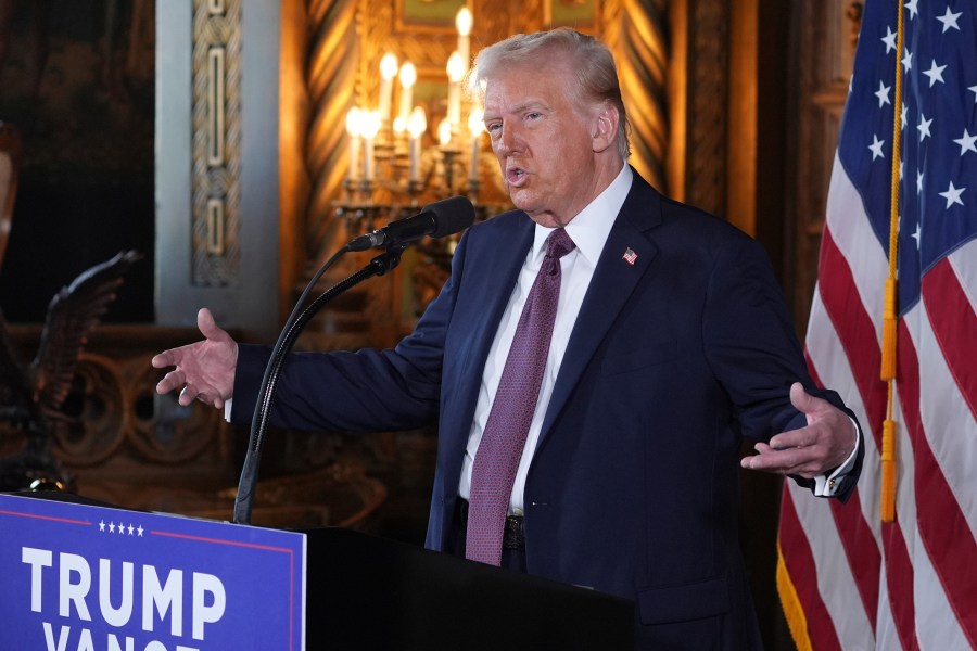 President-elect Donald Trump speaks during a news conference at Mar-a-Lago, Tuesday, Jan. 7, 2025, in Palm Beach, Fla. (AP Photo/Evan Vucci)