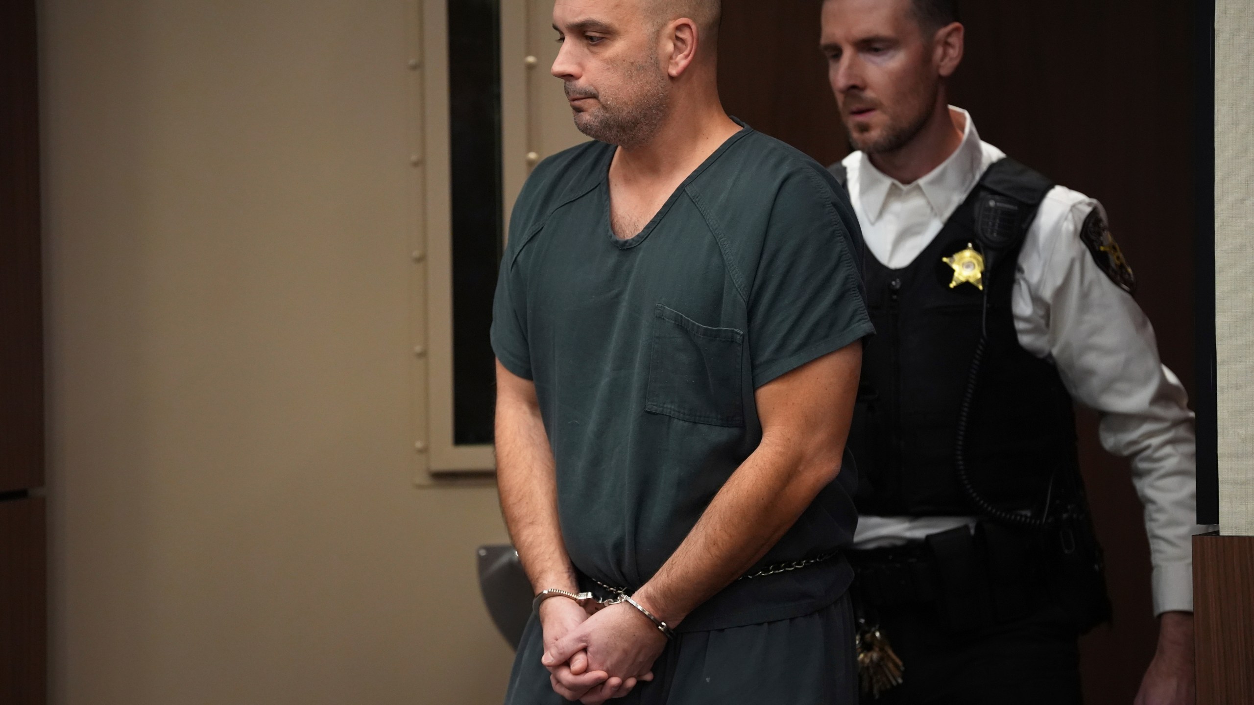 FILE - Sean M. Higgins, the driver charged with killing NHL hockey player Johnny Gaudreau and his brother Matthew as they bicycled on a rural road, appears at the county courthouse in Salem, N.J., Nov. 12, 2024(AP Photo/Matt Slocum, File)