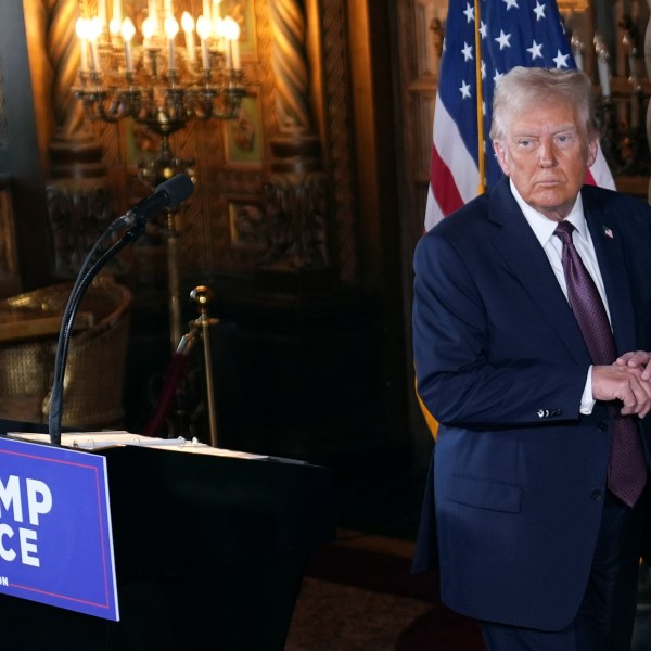 President-elect Donald Trump walks from the podium after a news conference at Mar-a-Lago, Tuesday, Jan. 7, 2025, in Palm Beach, Fla. (AP Photo/Evan Vucci)