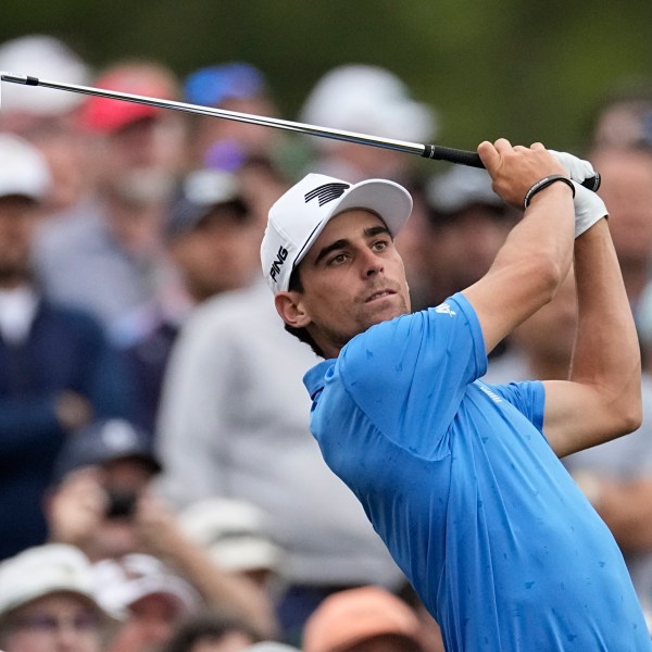 FILE - Joaquin Niemann, of Chile, watches his shot on the 12th hole during a practice round in preparation for the Masters golf tournament at Augusta National Golf Club Tuesday, April 9, 2024, in Augusta, Ga. (AP Photo/George Walker IV, File)