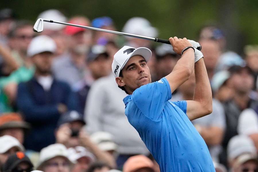 FILE - Joaquin Niemann, of Chile, watches his shot on the 12th hole during a practice round in preparation for the Masters golf tournament at Augusta National Golf Club Tuesday, April 9, 2024, in Augusta, Ga. (AP Photo/George Walker IV, File)