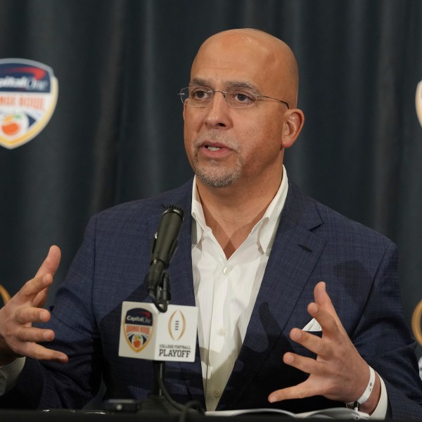 Penn State head coach James Franklin speaks during a news conference for the Orange Bowl NCAA College Football Playoff game, Wednesday, Jan. 8, 2025, in Dania Beach, Fla. (AP Photo/Marta Lavandier)