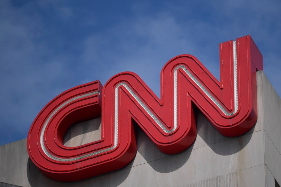 FILE - Signage is seen at the CNN Center in Atlanta on April 21, 2022. (AP Photo/Mike Stewart, File)