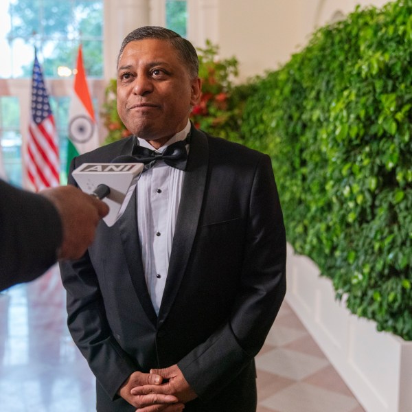 FILE - Dr. Rahul Gupta, the director of the White House Office of National Drug Control Policy, is asked a question as he arrives for the State Dinner with President Joe Biden and India's Prime Minister Narendra Modi at the White House, June 22, 2023, in Washington. (AP Photo/Jacquelyn Martin, File)