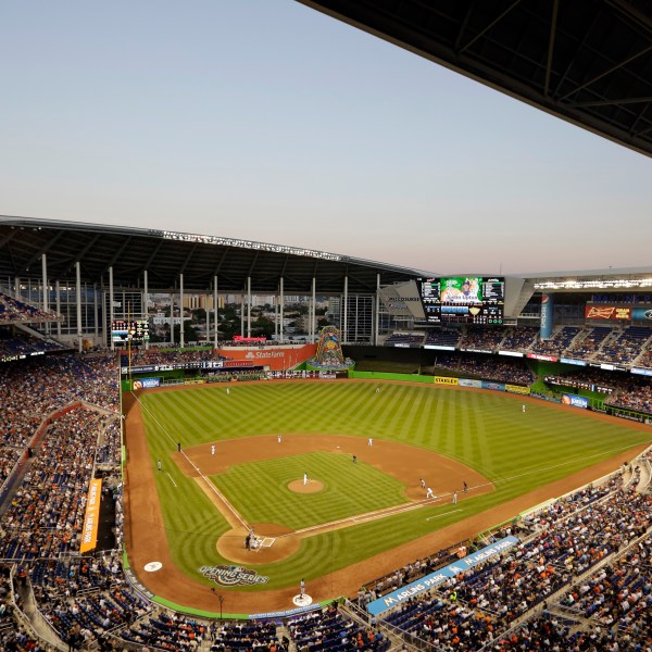 FILE - The roof is open during an interleague opening day baseball game between the Miami Marlins and the Detroit Tigers, Tuesday, April 5, 2016, in Miami. (AP Photo/Lynne Sladky, File)