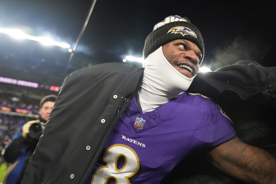 Baltimore Ravens quarterback Lamar Jackson smiles following an NFL football game against the Cleveland Browns Saturday, Jan. 4, 2025, in Baltimore. The Ravens won 35-10. (AP Photo/Stephanie Scarbrough)