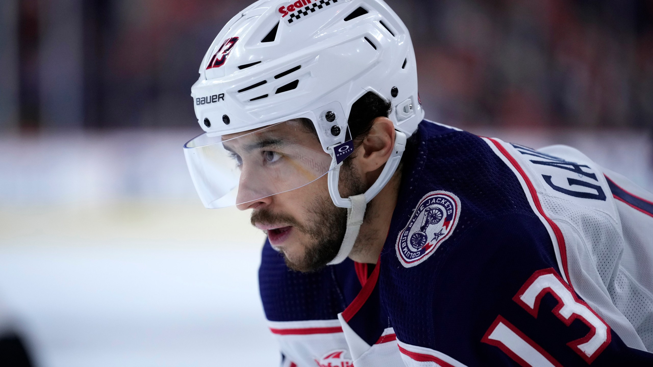 FILE - Columbus Blue Jackets' Johnny Gaudreau plays during an NHL hockey game, Jan. 4, 2024, in Philadelphia. (AP Photo/Matt Slocum, File)