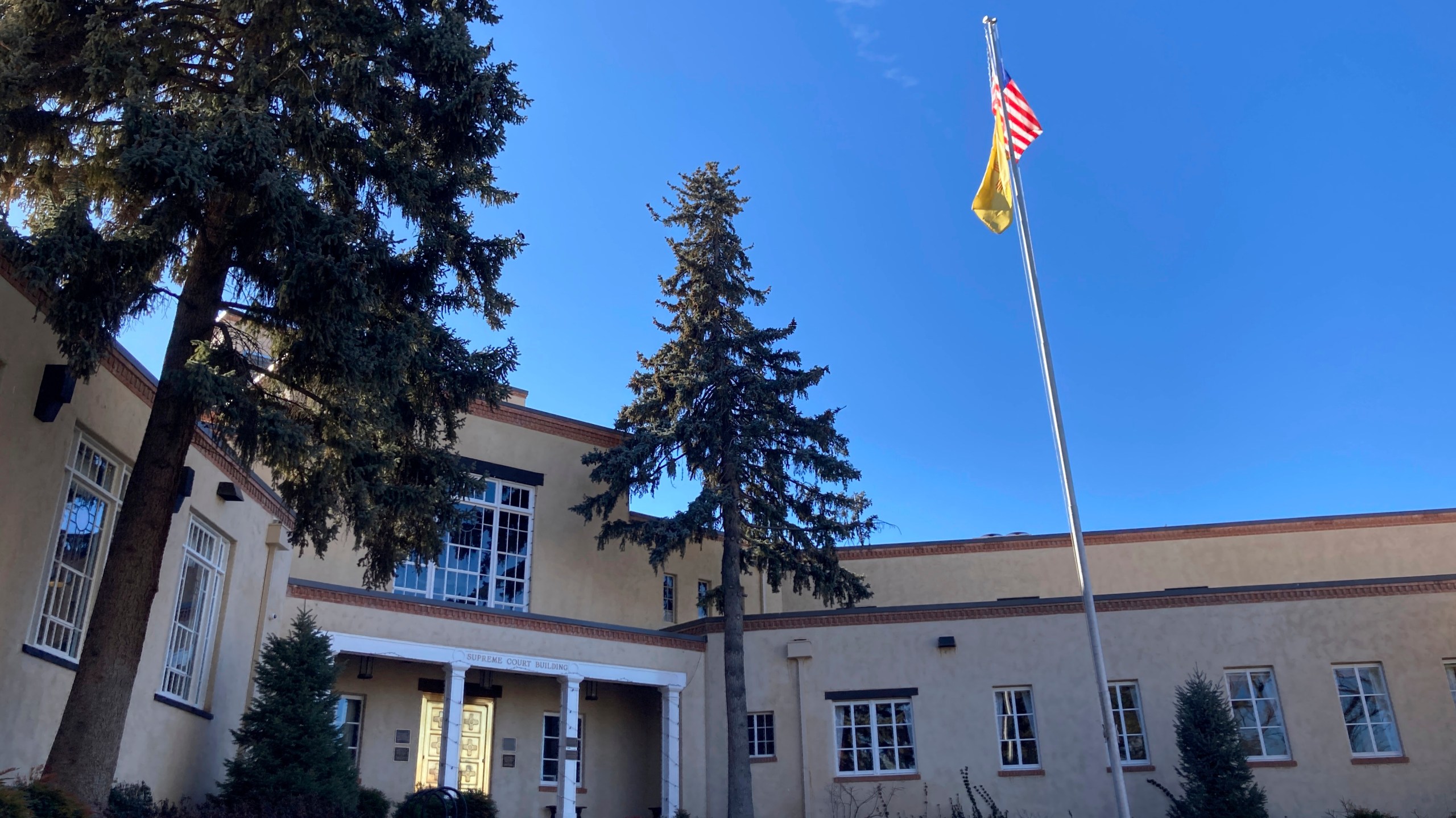 FILE - The New Mexico Supreme Court Building is seen, Jan. 9, 2023, in Santa Fe, N.M. (AP Photo/Morgan Lee, File)