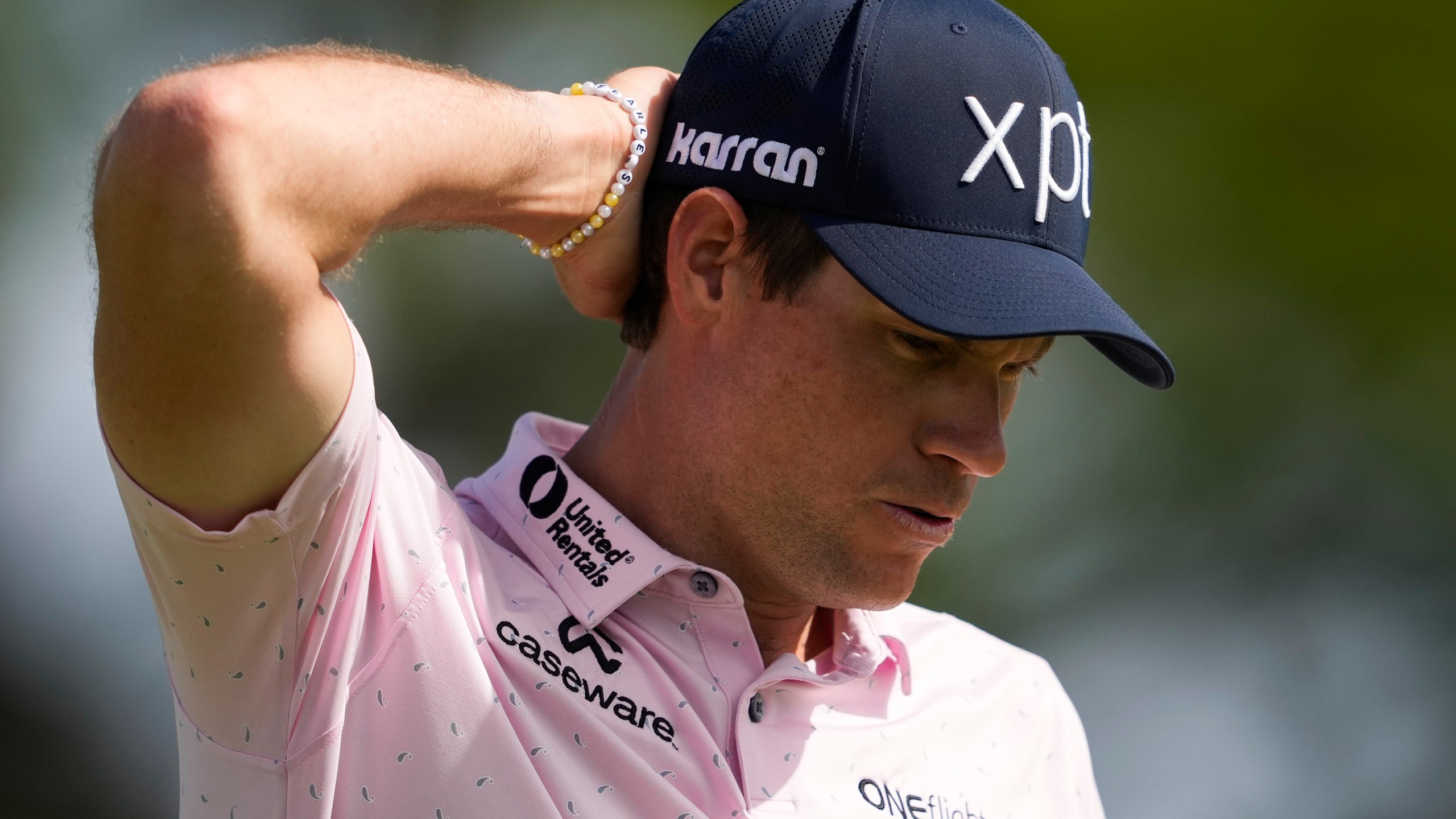 Adam Schenk reacts after completing his round during the first round of the Sony Open golf event, Thursday, Jan. 9, 2025, at Waialae Country Club in Honolulu. (AP Photo/Matt York)