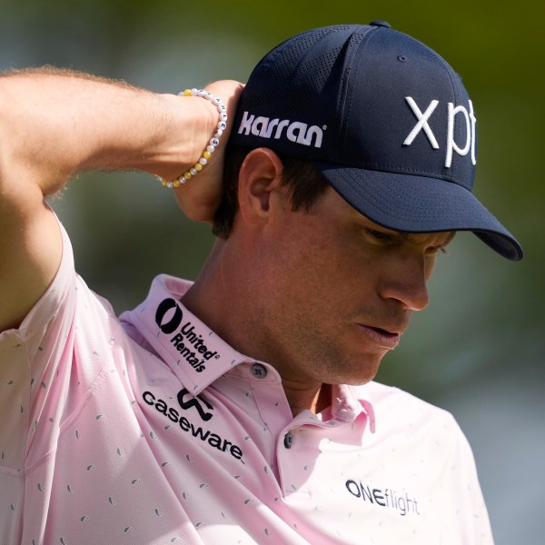 Adam Schenk reacts after completing his round during the first round of the Sony Open golf event, Thursday, Jan. 9, 2025, at Waialae Country Club in Honolulu. (AP Photo/Matt York)