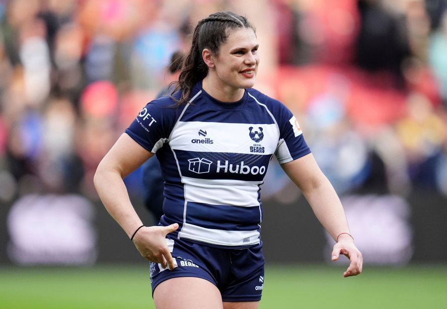 Bristol Bears' Ilona Maher during the Premiership Women's Rugby match between Bristol Bears and Gloucester Hartpury at Ashton Gate, Bristol, England, Sunday Jan. 5, 2025. (Adam Davy/PA via AP)