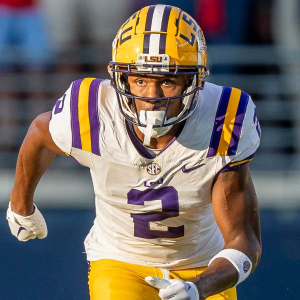 FILE - Then-LSU wide receiver Kyren Lacy (2) during the first half of an NCAA football game on Saturday, Sept. 30, 2023, in Oxford, Miss. (AP Photo/Vasha Hunt, File)