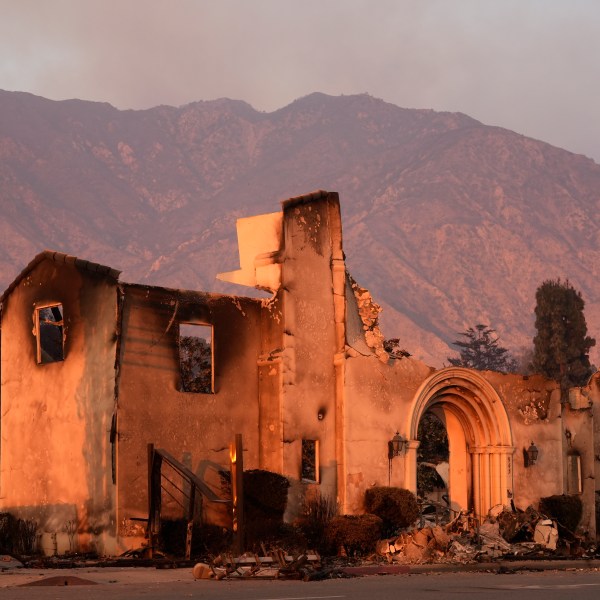 The Altadena Community Church is pictured the day after it was destroyed by the Eaton Fire, Thursday, Jan. 9, 2025, in Altadena, Calif. (AP Photo/Chris Pizzello)