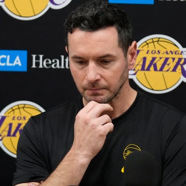 Los Angeles Lakers coach JJ Redick recounts that he and his family lost their house in the deadly Pacific Palisades wildfire during an NBA basketball news conference at the UCLA Health Training Center in El Segundo, Calif., Friday, Jan. 10, 2025. (AP Photo/Damian Dovarganes)