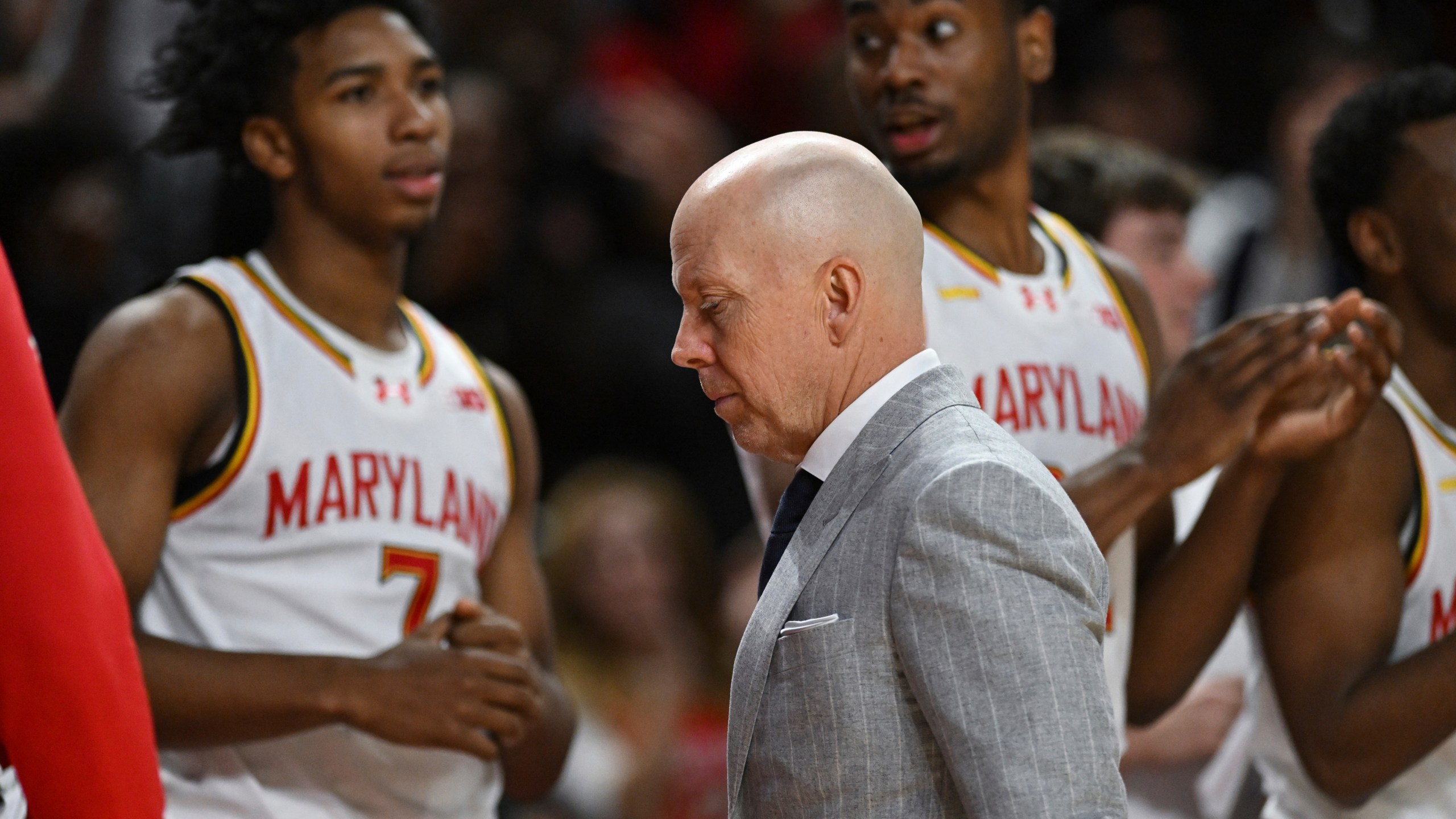 UCLA head coach Mick Cronin walks off the court after being ejected during the second half of an NCAA college basketball game Maryland, Friday, Jan. 10, 2025, in College Park, Md. (AP Photo/Terrance Williams)