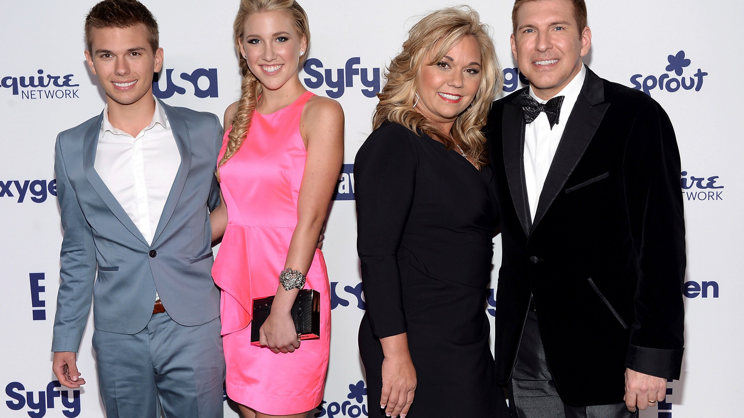 FILE - "Chrisley Knows Best" cast members from left, Chase Chrisley, Savannah Crisley, Julie Crisley and Todd Chrisley attend the NBCUniversal Cable Entertainment 2014 Upfront at the Javits Center on Thursday, May 15, 2014, in New York. (Photo by Evan Agostini/Invision/AP, File)