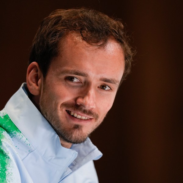 Russia's Daniil Medvedev reacts during a press conference ahead of the Australian Open tennis championship in Melbourne, Australia, Friday, Jan. 10, 2025. (AP Photo/Ng Han Guan)