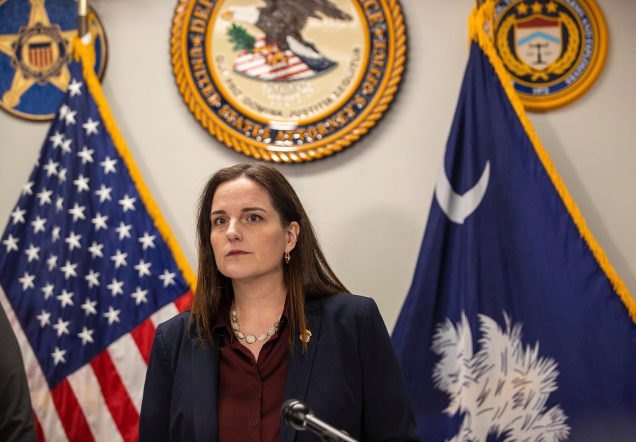 U.S. Attorney for South Carolina Adair Boroughs discusses the findings of the U.S. Department of Justice's yearlong investigation into the Richland County jail during a press conference on Wednesday, Jan. 15, 2025, in Columbia, S.C. (Andrew Whitaker/The Post And Courier via AP)