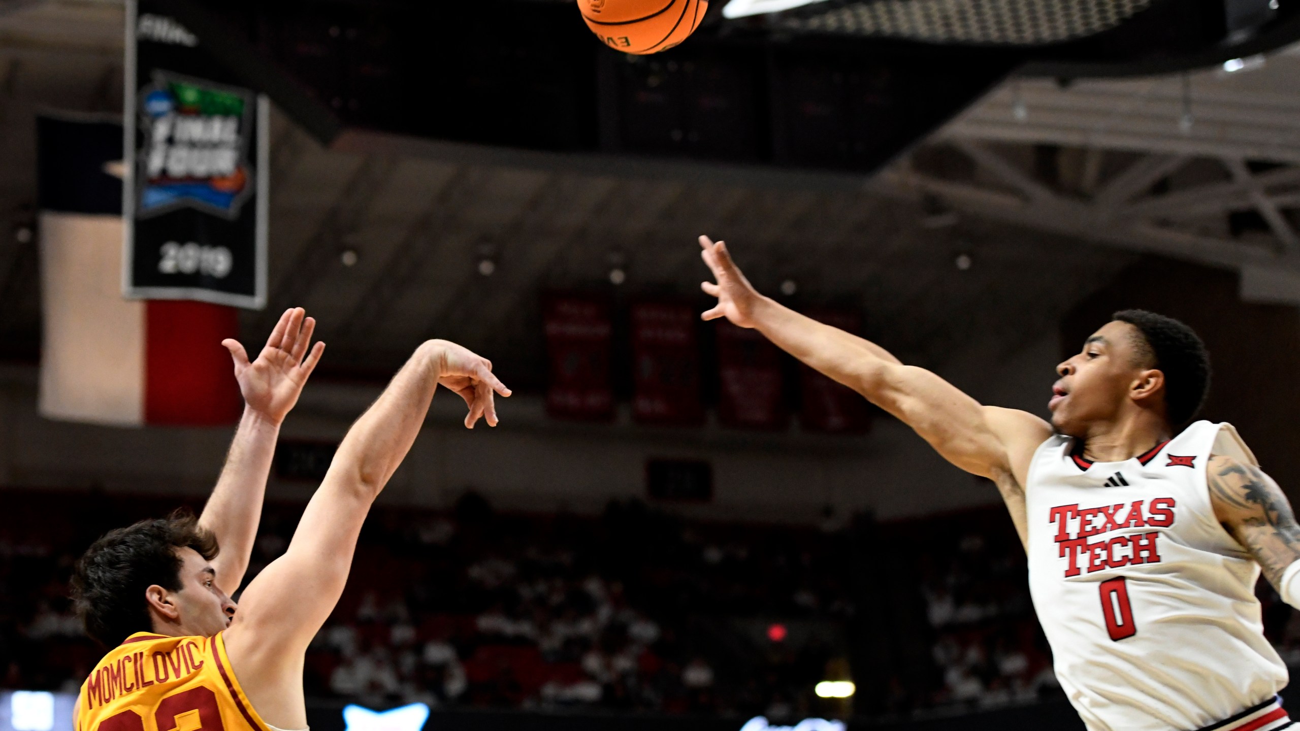 Iowa State's forward Milan Momcilovic (22) shoots the ball during the second half of an NCAA basketball game against Texas Tech, Saturday, Jan. 11, 2025, in Lubbock, Texas. (AP Photo/Annie Rice)