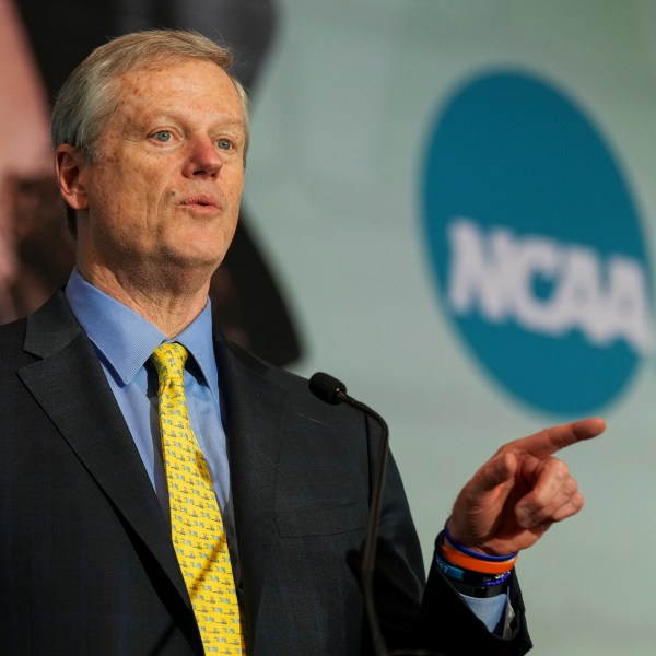 NCAA President Charlie Baker speaks during the organizations Division I Business Session at their annual convention Wednesday, Jan. 15, 2025, in Nashville, Tenn. (AP Photo/George Walker IV)