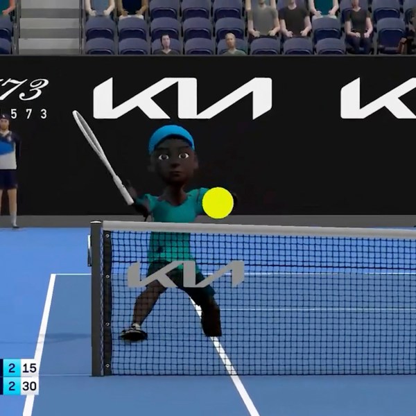 This image made from animation and provided by Tennis Australia shows Nishesh Basavareddy of the U.S. during his first round match against Serbia's Novak Djokovic at the Australian Open tennis championship in Melbourne, Australia, Monday, Jan. 13, 2025. (Tennis Australia via AP)