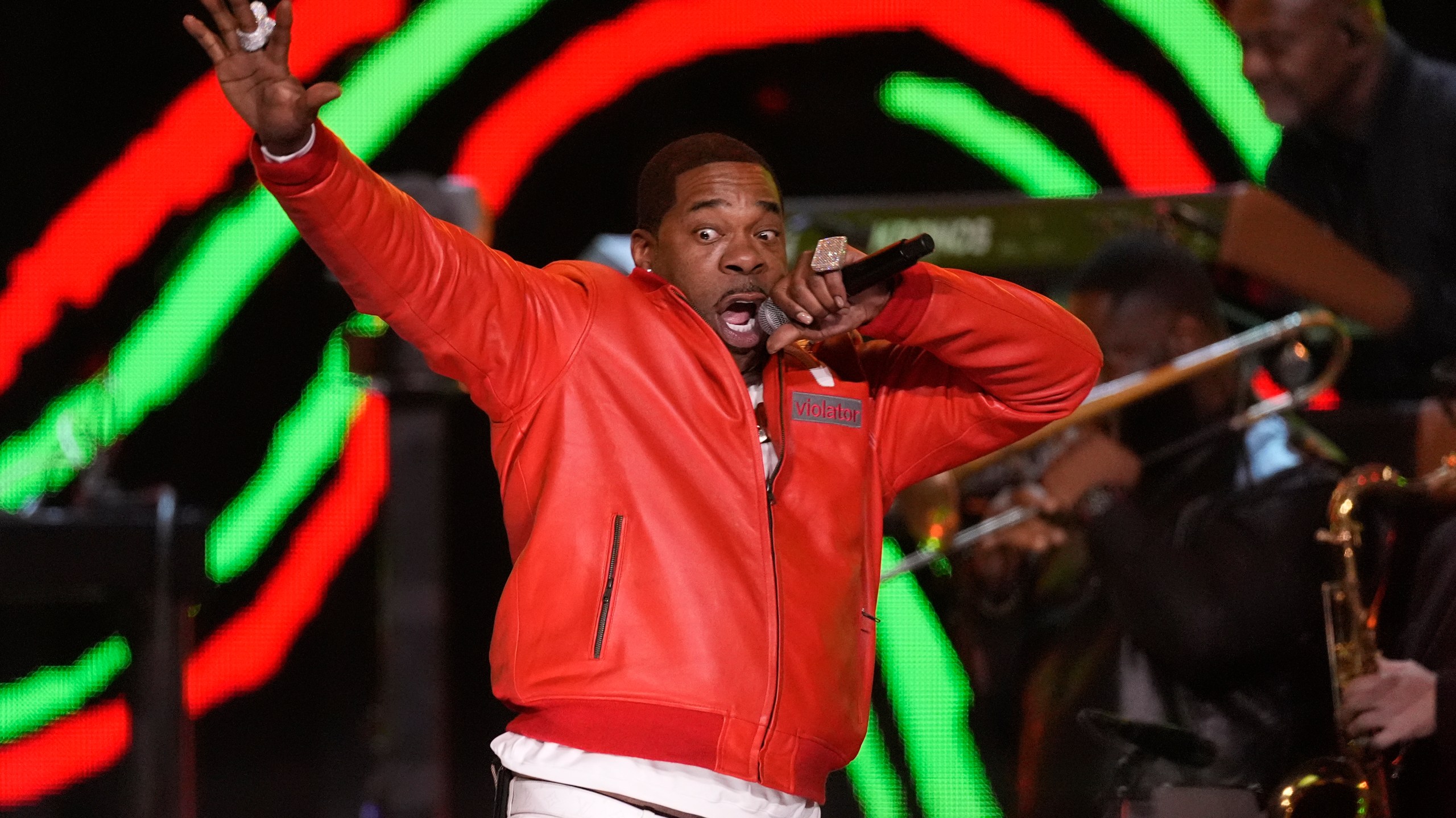 FILE - Busta Rhymes performs during the 39th Annual Rock & Roll Hall of Fame Induction Ceremony, in Cleveland. Oct. 19, 2024. (AP Photo/Chris Pizzello, File)