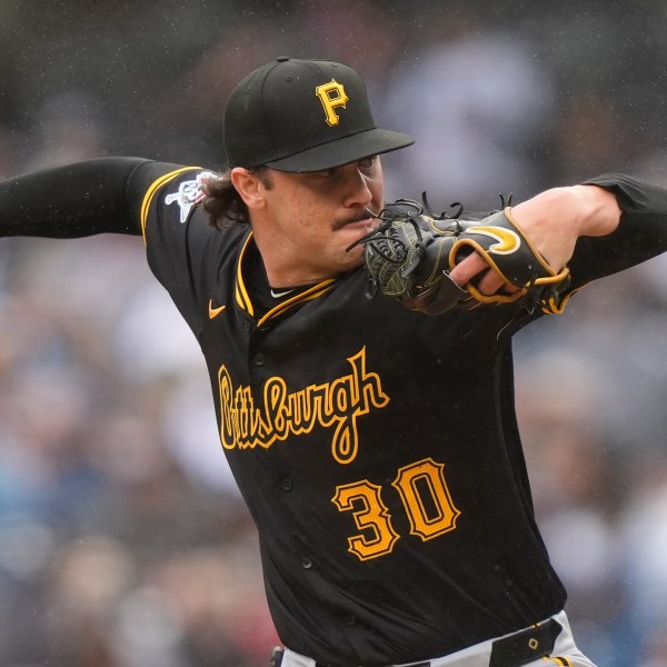 Pittsburgh Pirates pitcher Paul Skenes (30) pitches during the second inning of a baseball game against the New York Yankees, Sept. 28, 2024, in New York. (AP Photo/Frank Franklin II)