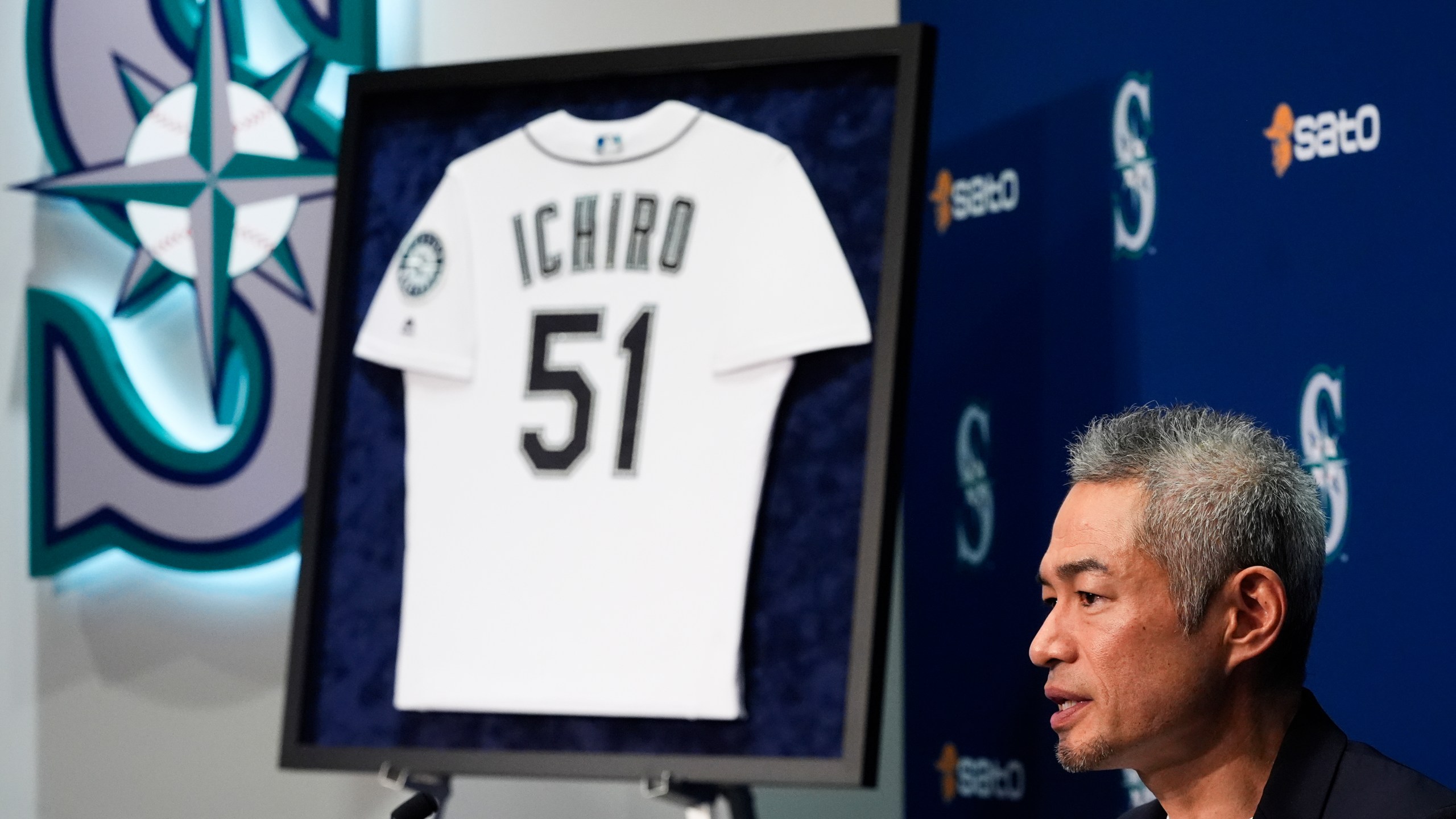 Former Seattle Mariners right fielder Ichiro Suzuki speaks during a press conference following his election to the National Baseball Hall of Fame Tuesday, Jan. 21, 2025, in Seattle. (AP Photo/Lindsey Wasson)