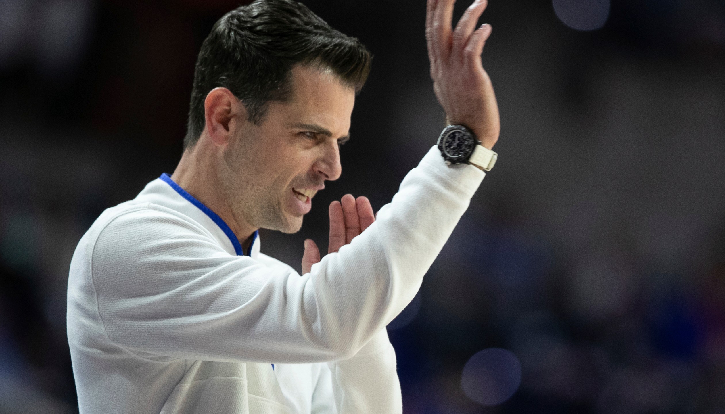 Florida head coach Todd Golden reacts during the first half of an NCAA college basketball game against Georgia Saturday, Jan. 25, 2025, in Gainesville, Fla. (AP Photo/Alan Youngblood)