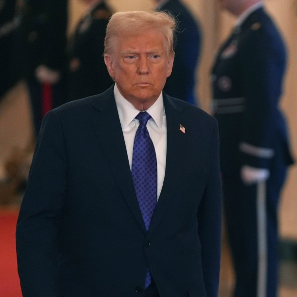 President Donald Trump arrives to sign the Laken Riley Act in the East Room of the White House, Wednesday, Jan. 29, 2025, in Washington. (AP Photo/Evan Vucci)