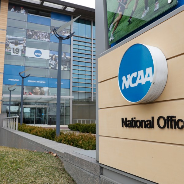 FILE - The NCAA headquarters in Indianapolis is shown in this March 12, 2020. (AP Photo/Michael Conroy, File)