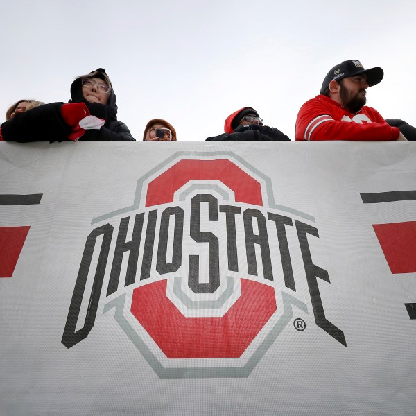 Ohio State Buckeyes fans enter the field before the National Championship celebration at Ohio Stadium in Columbus, Ohio, Sunday, Jan. 26, 2025. (AP Photo/Joe Maiorana)