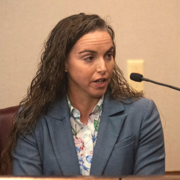 Assistant Chief of Glynn County Police Stephanie Oliver testified Thursday, Jan. 30, 2025, in Brunswick, Ga., that she had not spoken with former District Attorney Jackie Johnson during the investigation of the slaying of Ahmaud Arbery. (Terry Dickson/The Brunswick News via AP, Pool)