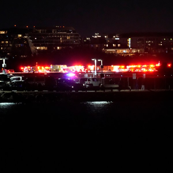 A view of emergency response looking from Arlington, Va., south of Ronald Reagan Washington National Airport, across the Potomac River toward the District of Columbia, Wednesday, Jan. 29, 2025. (AP Photo/Alex Brandon)