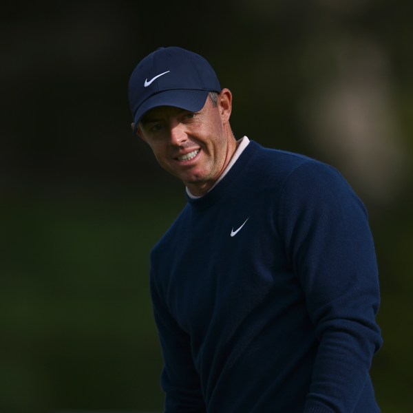 Rory McIlroy, of Northern Ireland, reacts after missing a putt on the 16th hole at Pebble Beach Golf Links during the final round of the AT&T Pebble Beach Pro-Am golf tournament, Sunday, Feb. 2, 2025, in Pebble Beach, Calif. (AP Photo/Nic Coury)