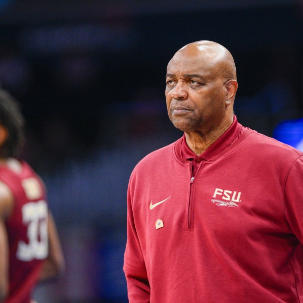 FILE - Florida State head coach Leonard Hamilton watches his team during the second half of the Atlantic Coast Conference second-round NCAA college basketball tournament game against Virginia Tech, March 13, 2024, in Washington. (AP Photo/Nick Wass, File)