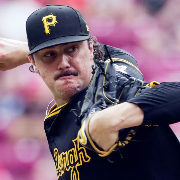 FILE - Pittsburgh Pirates' Paul Skenes throws during the first inning of a baseball game Cincinnati Reds, Sunday, Sept. 22, 2024, in Cincinnati. (AP Photo/Kareem Elgazzar, File)