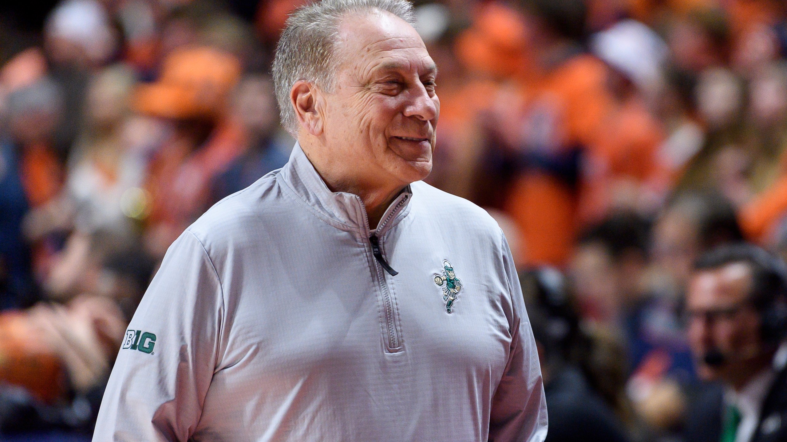 Michigan State head coach Tom Izzo during the first half of an NCAA college basketball game against Illinois, Saturday, Feb. 15, 2025, in Champaign, Ill. (AP Photo/Craig Pessman)