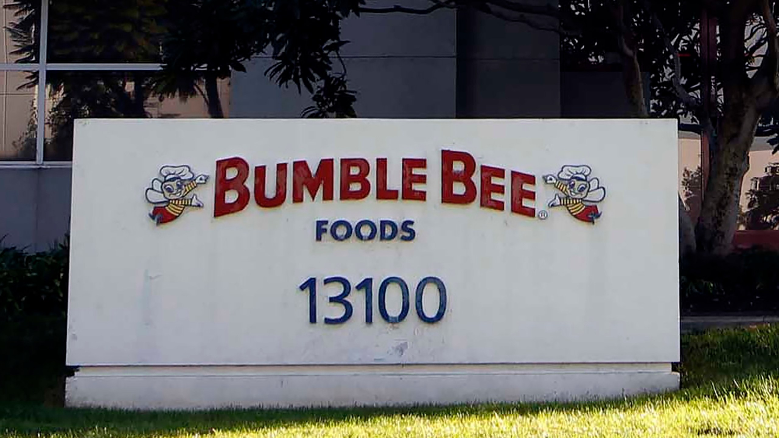 FILE - This Oct. 15, 2012 file photo shows the front of the Bumble Bee tuna processing plant in Santa Fe Springs, Calif. (AP Photo/Nick Ut, file)